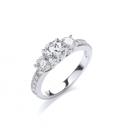 Rhodium Plated Brilliant-Cut Trilogy Ring